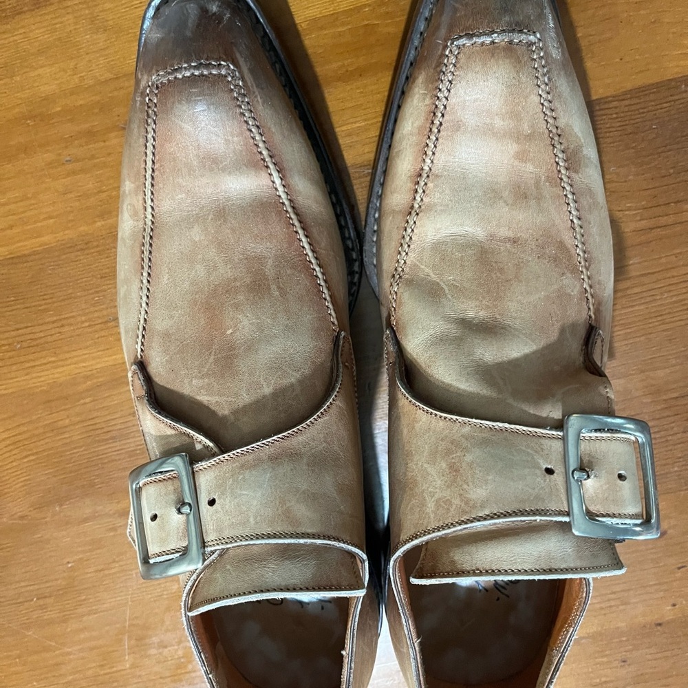 Italian Shoemakers Tan Leather Buckle Loafers